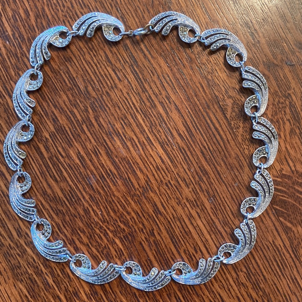 Elegant Marcasite Alaska Diamond vintage Wave Necklace 1920